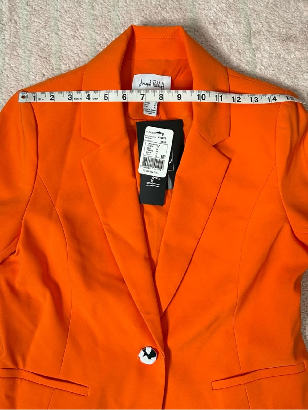 NWT Joseph Ribkoff Bright Orange Ruched-Sleeve Single-Button Blazer Size 8 Fall - Picture 6 of 10